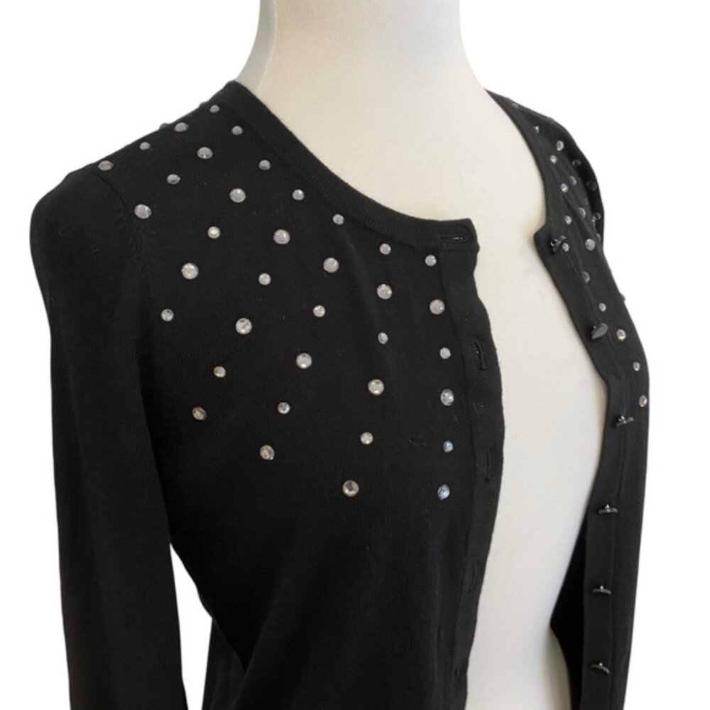 Talbots black knit cardigan with cashmere crystal embellishment button closure M